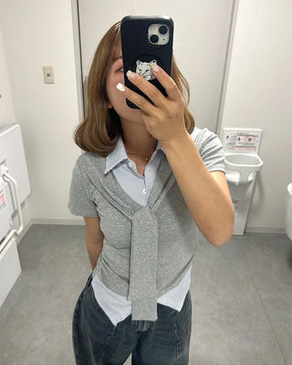 Tie-layered short-sleeved shirt