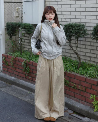 Wide cotton pants with waist belt