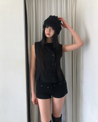 High-neck button-up vest