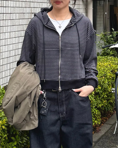 Striped Hooded Zip-Up