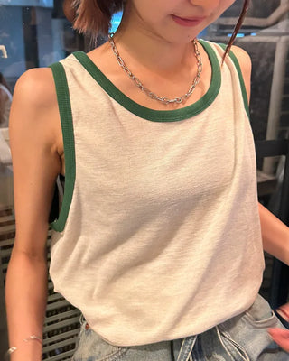 Color-block linen sleeveless top