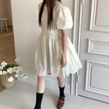Puff Sleeve Ribbon Midi Dress