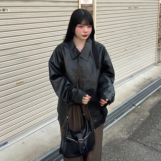 Leather zip-up jacket