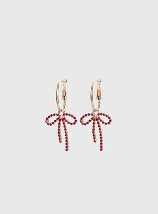 Goodnight And Go Bow Hoop Earrings Gold  Red