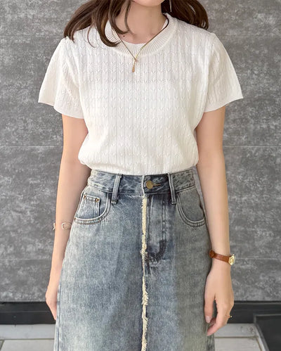 Perforated short-sleeved knit