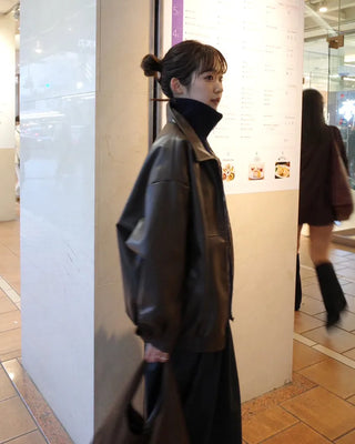 Loose-fit leather jacket