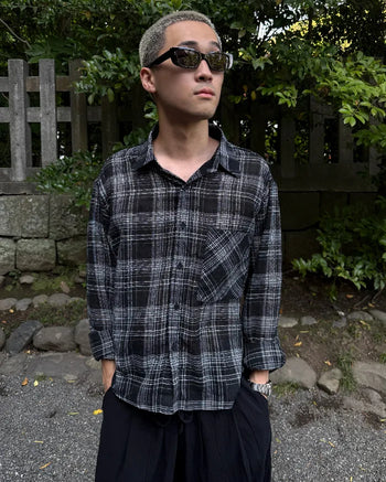 Linen cropped check shirt