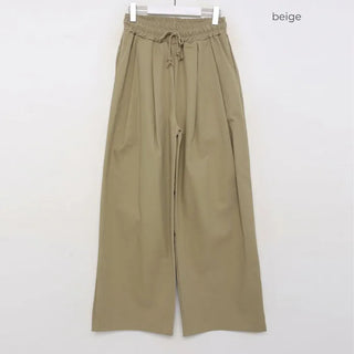Cotton wide-leg long pants with elastic waistband