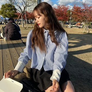 Striped two-tone cropped shirt