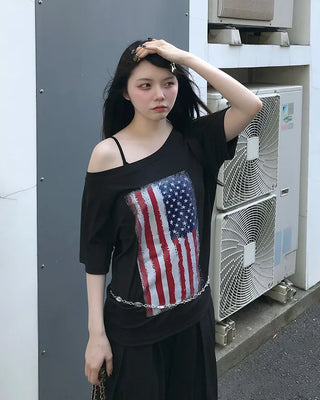 American print short-sleeved shirt