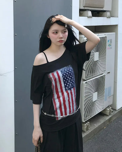 American print short-sleeved shirt