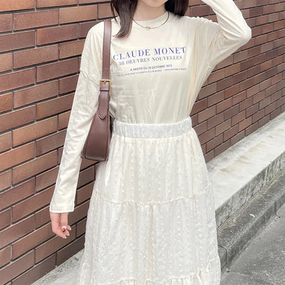 Simple lettering long-sleeved T-shirt