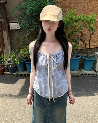 Two-tone striped gathered camisole