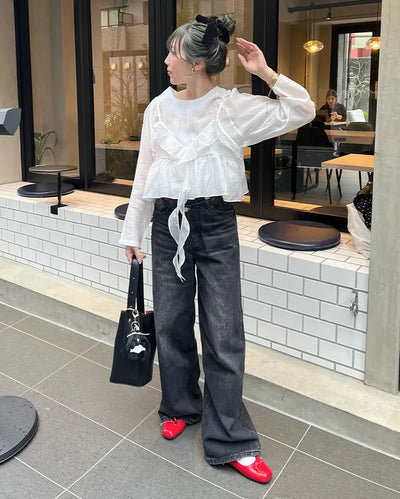 Wrap Point Wash Wide Denim Pants