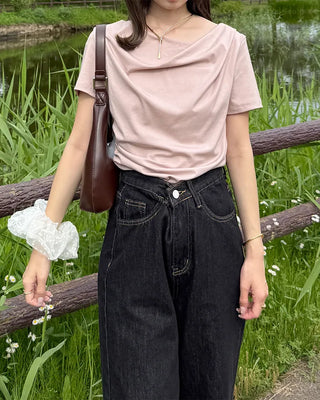 Asymmetrical Drape Short-Sleeve T-Shirt