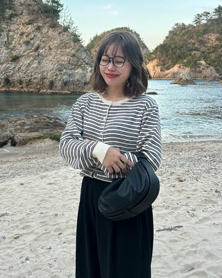 Round neck striped cardigan