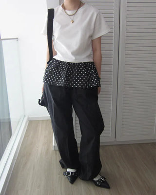 Polka Dot Skirt Layered Cotton Pants