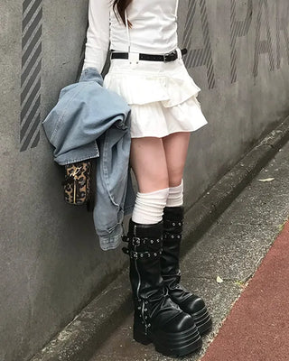 Belted frill can-can mini skirt