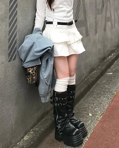 Belted frill can-can mini skirt