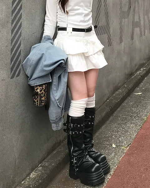 Belted frill can-can mini skirt