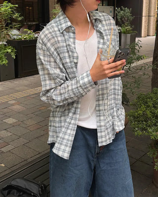 Gingham check point long-sleeved shirt