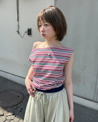 Striped sleeveless off-shoulder top