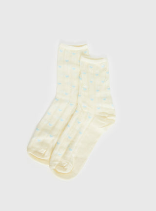 Averee Ribbed Heart Socks Yellow  Blue