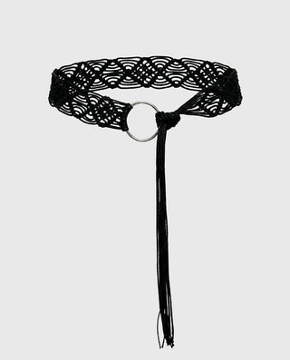 Dayten Ring Detail Crochet Belt Black