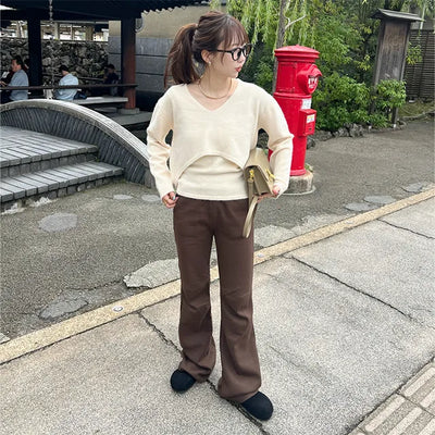 Elastic waist bootcut pants