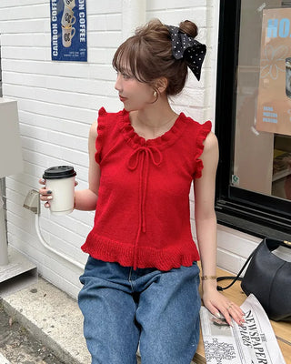 French girly frill sleeveless knit