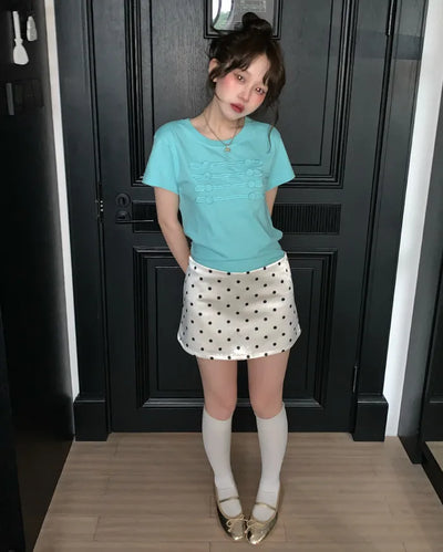Polka dot satin mini skirt