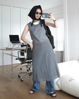 Backless long check dress