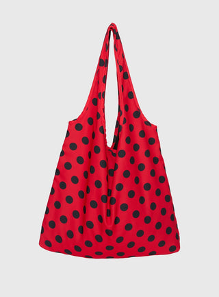 Worth My Time Oversized Tote Bag Red  Black Polka