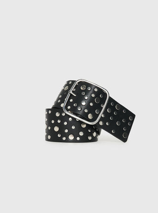 Wanna Find Out Faux Leather Belt Black  Silver