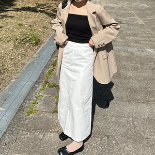 Back-slit cotton long skirt
