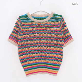 Rainbow striped short-sleeved knit