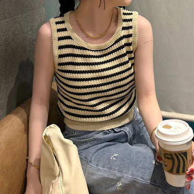 Striped knit sleeveless knit