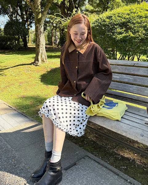 Polka Dot Frill Midi Skirt
