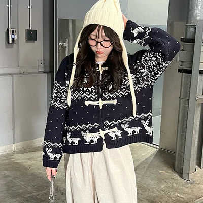 Nordic pattern duffel cardigan