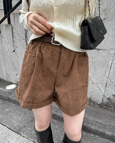 Belted Corduroy Shorts