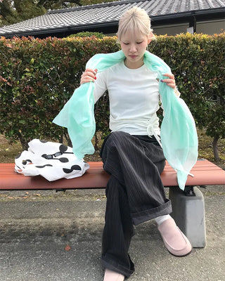 Side-strap long-sleeve T-shirt