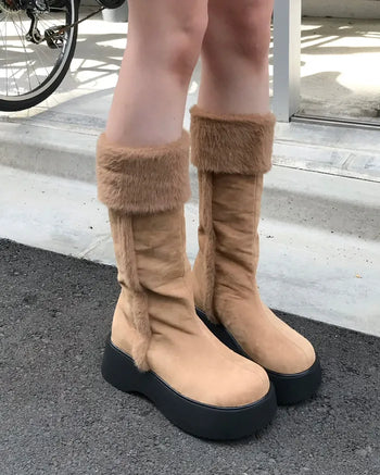 Suede fur long boots
