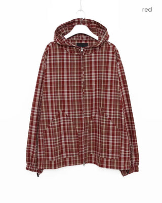 (Unisex) 2-Way Check Hooded Windbreaker