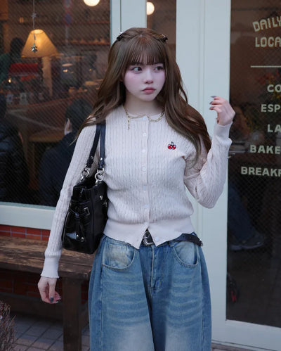 Cherry Cable Knit Cardigan