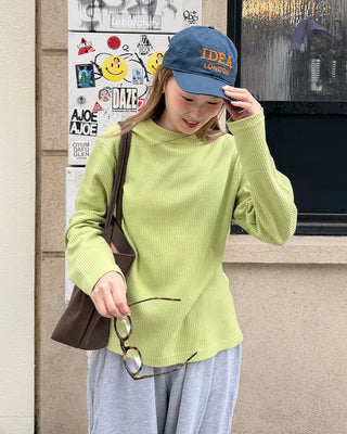 Round neck waffle long t-shirt
