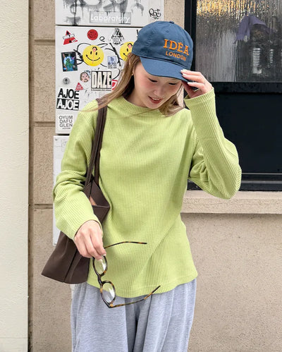 Round neck waffle long t-shirt