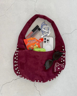 Studded suede shoulder bag