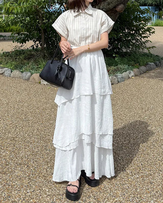 Asymmetrical tiered banded long skirt