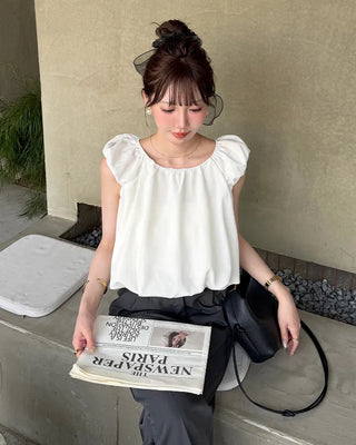 Back ribbon shirred blouse