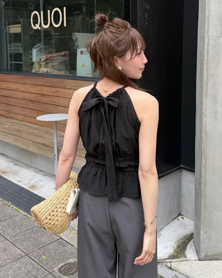 Side Ribbon Shirring Gathered Blouse